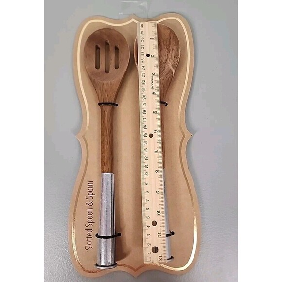 Slotted Spoon SET Cheese Knife Set LOT Wood Galvanized Metal Handle Farmhouse - Picture 9 of 10